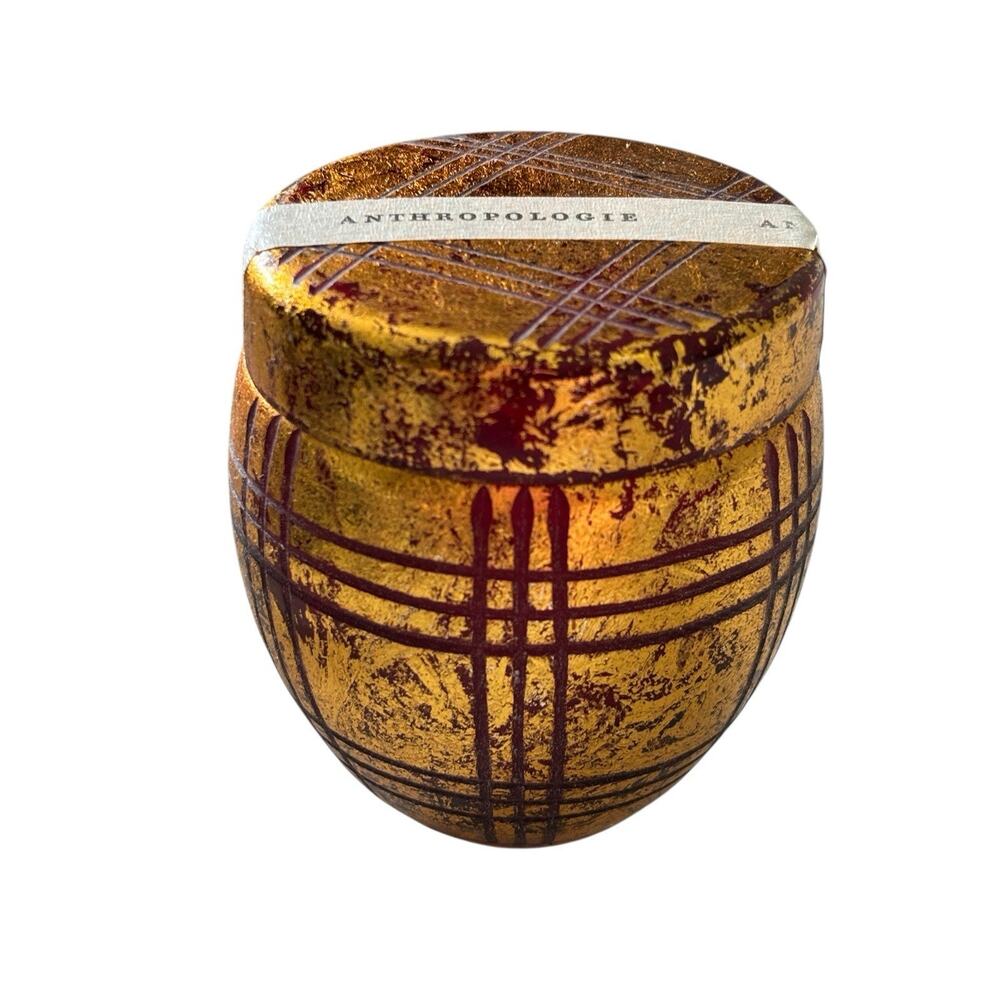 Anthropologie Winter Plaid Glass Candle Small NEW